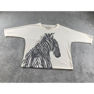 Onque Casuals Women's Cream Zebra  Print T-Shirt Sz XL Rhinestone Embellished